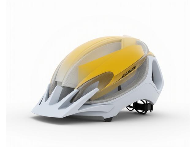 Cross-section diagram of a helmet highlighting MIPS layer, EPS foam, and ventilation channels with explanatory labels.